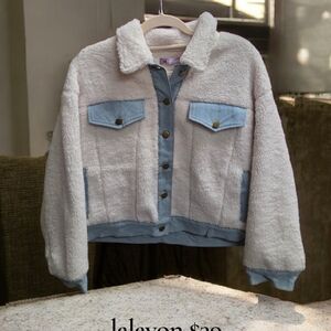 Cozy Women's Teddy Jacket with Denim Details